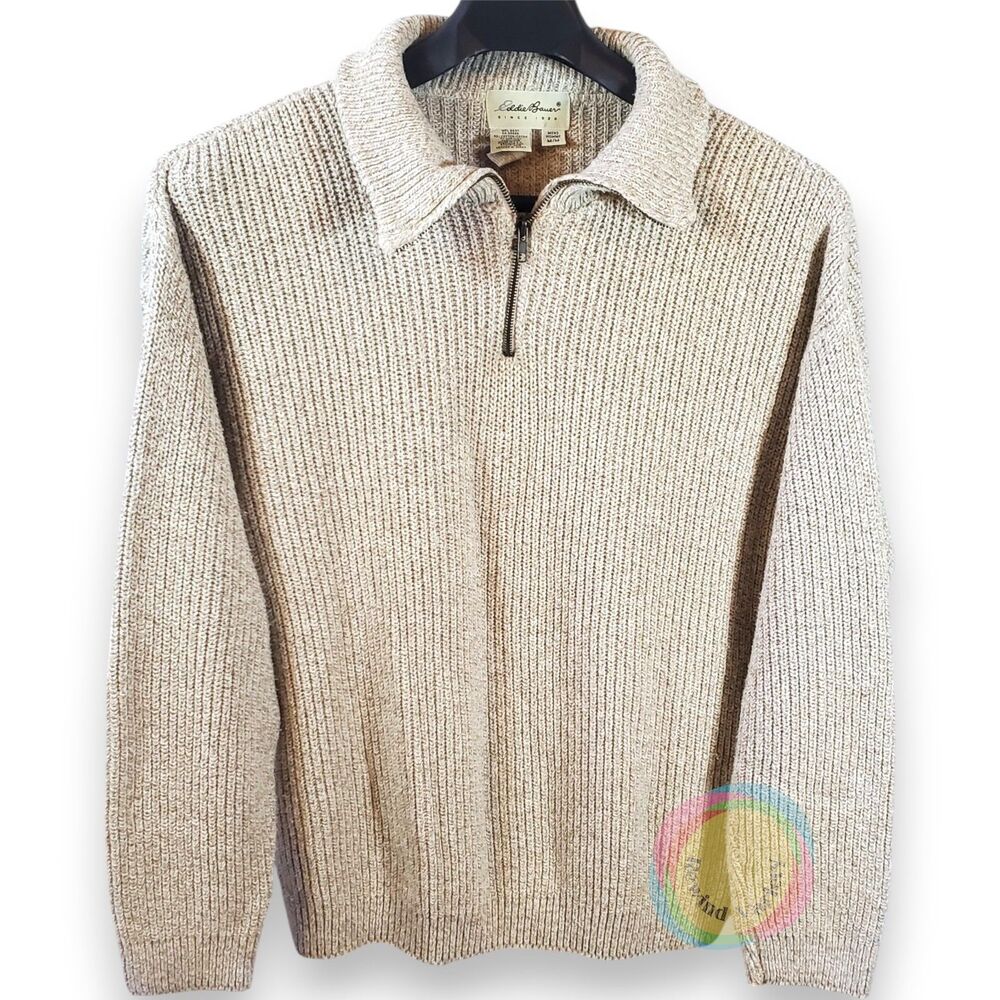 Vintage 90s Eddie Bauer USA Chunky Ribbed Quarter Zip Sweater M
